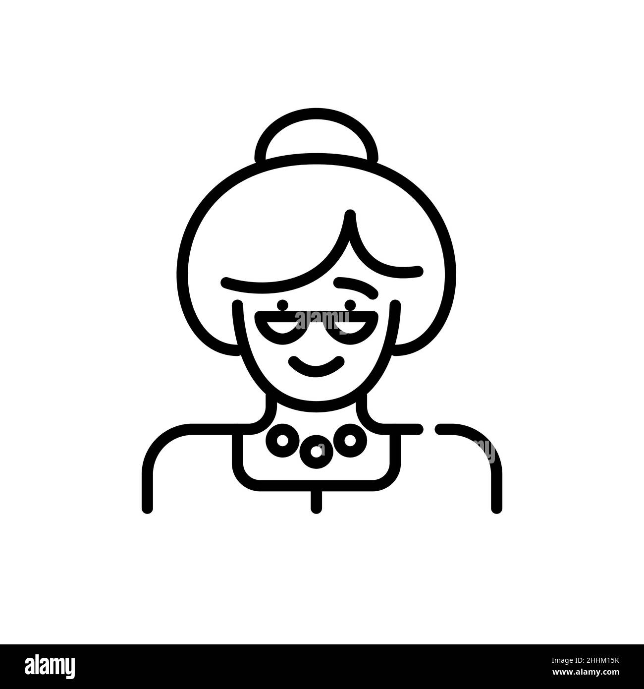 Avatar de dame âgée.Grand-mère portant des lunettes avec un petit pain.Pixel Perfect, icône de contour modifiable Illustration de Vecteur