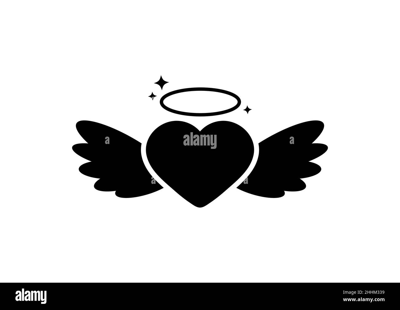 Angel coeur noir silhouette icône isolée sur fond blanc. Illustration de Vecteur
