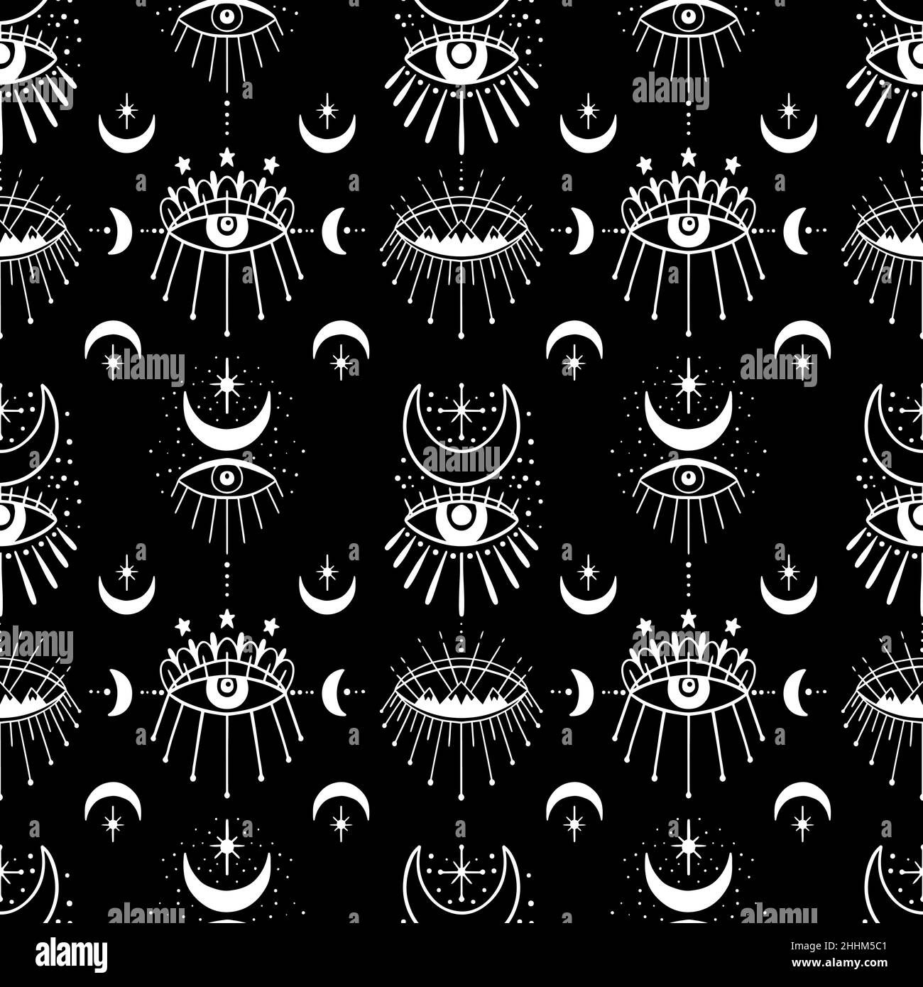 Mystic modèle sans couture hamsa et symbole de l'œil mal.magie ésotérique amulette occulte.Abstract style dessiné à la main. Illustration de Vecteur