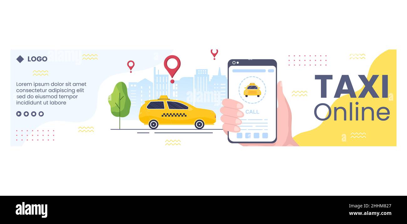 Réservation de taxi en ligne Travel Service bannière modèle plat Illustration modifiable de fond carré pour les médias sociaux ou Internet Web Illustration de Vecteur