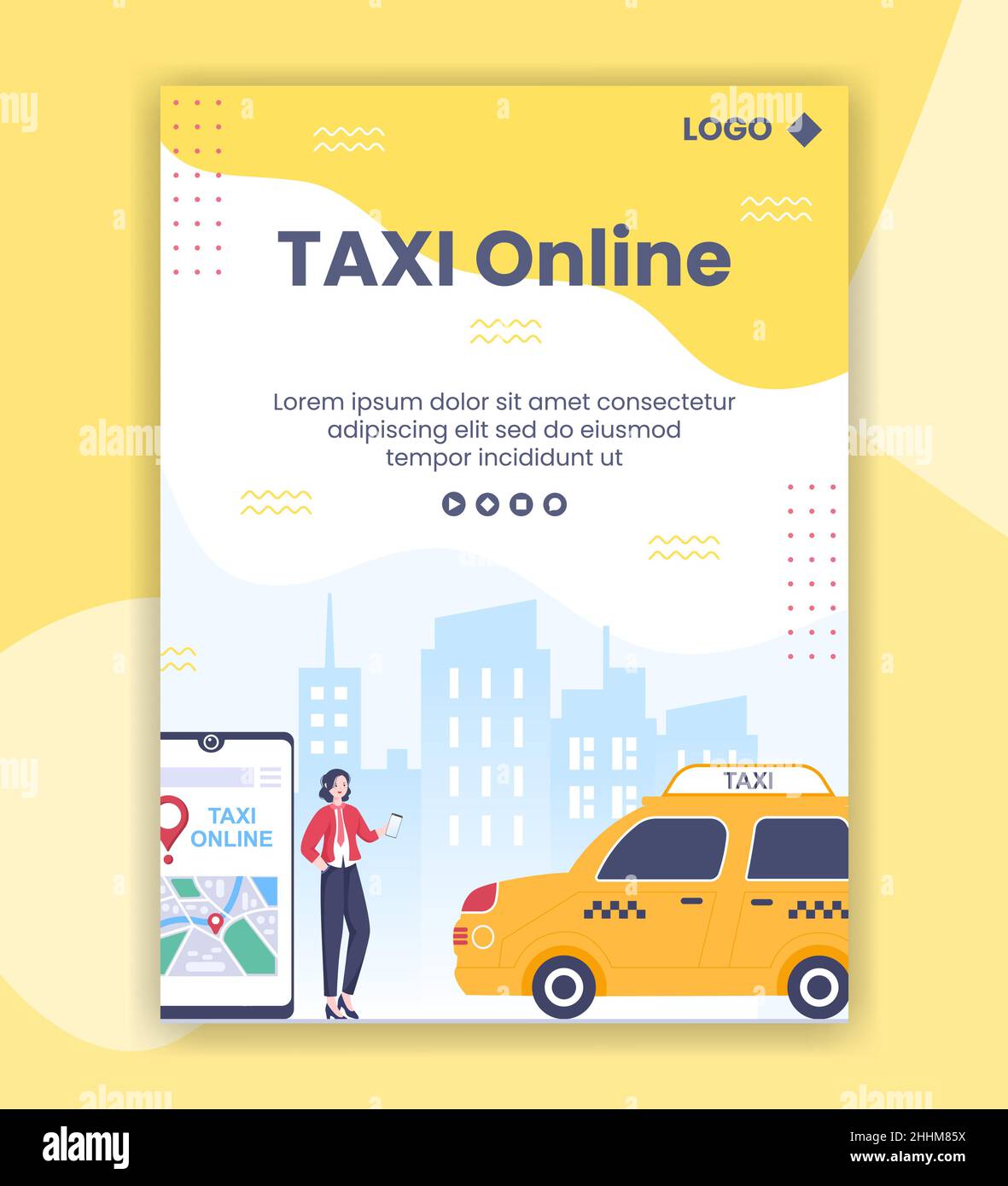 Modèle d'affiche de réservation de taxi en ligne pour le service de voyage Illustration plate modifiable de fond carré pour les médias sociaux ou Internet Web Illustration de Vecteur