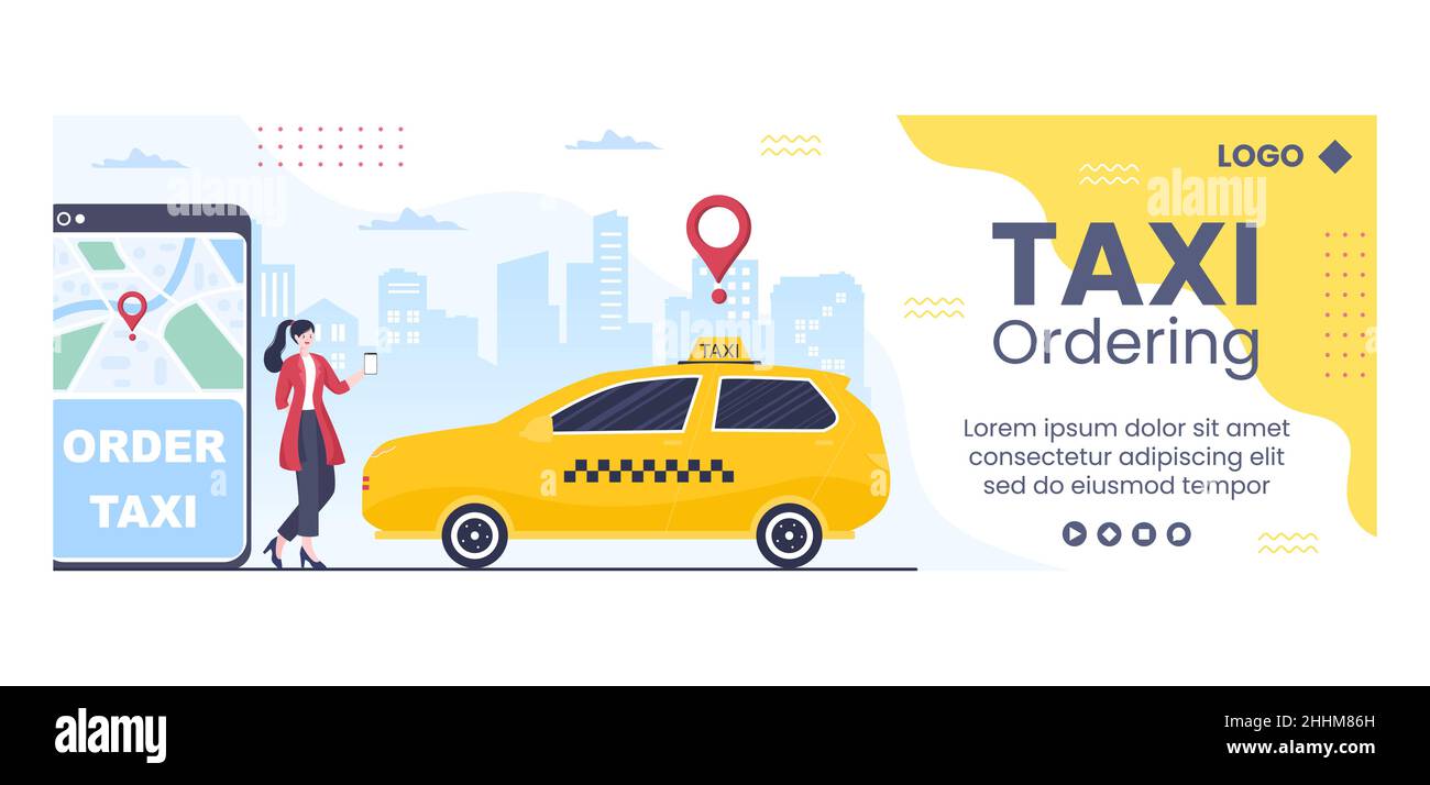 Modèle de couverture de service de voyage de réservation de taxi en ligne Illustration plate modifiable de fond carré pour les médias sociaux ou Internet Web Illustration de Vecteur