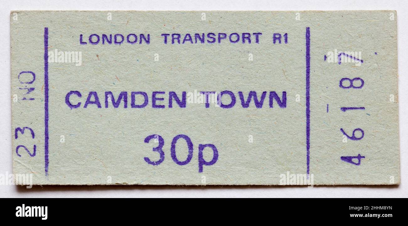 Vintage 1970s London Underground Railway Ticket - Camden Town Banque D'Images