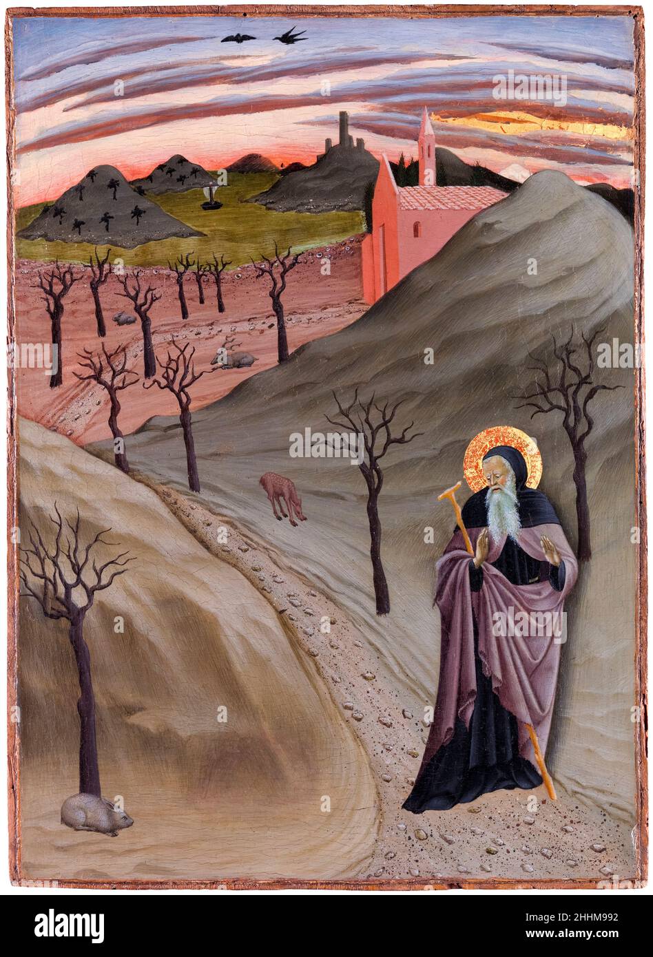 Saint Anthony l'Abbé dans la nature sauvage, peinture par Maître de l'Osservanza Triptych, vers 1435 Banque D'Images