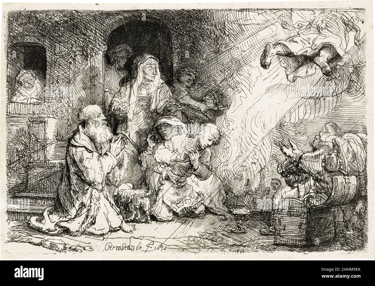 L'Ange partant de la famille de Tobias, gravé par Rembrandt van Rijn, 1641 Banque D'Images