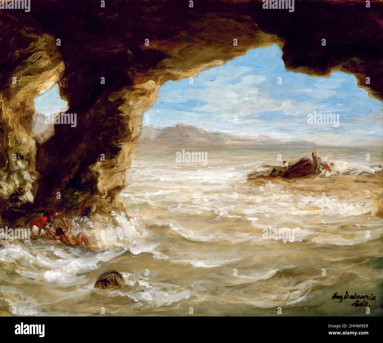 Naufrage sur la côte, peinture d'Eugene Delacroix, 1862 Banque D'Images