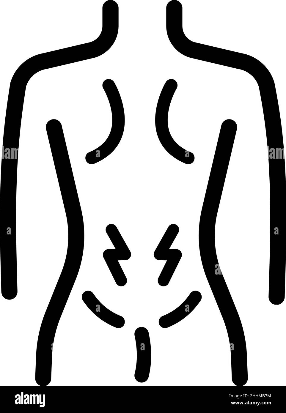 Icône de contour des crampes menstruelles.La femme ressent des douleurs abdominales basses.Symbole de douleur de la période lombaire.Syndrome prémenstruel PMS.Vector Contour noir sur blanc b Illustration de Vecteur