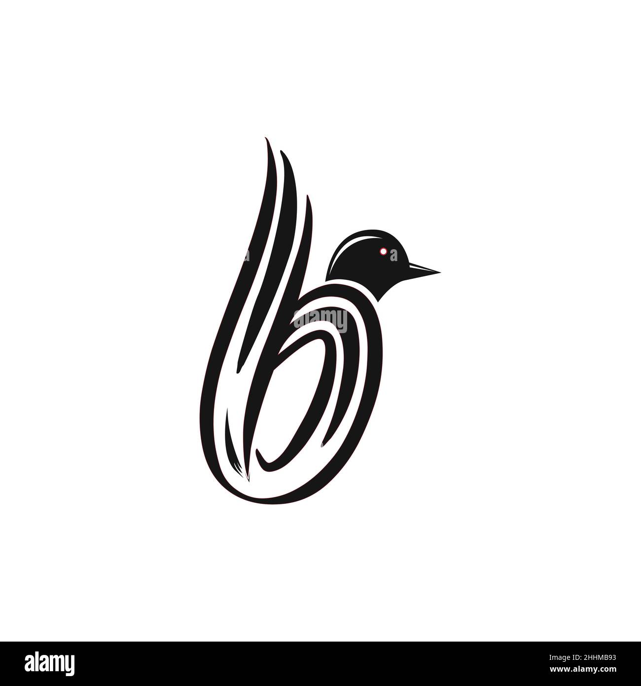 Inspiration pour le logo de l'oiseau avec la lettre b comme forme du corps et de la queue, la lettre b logo de l'oiseau est noire sur un fond blanc Illustration de Vecteur