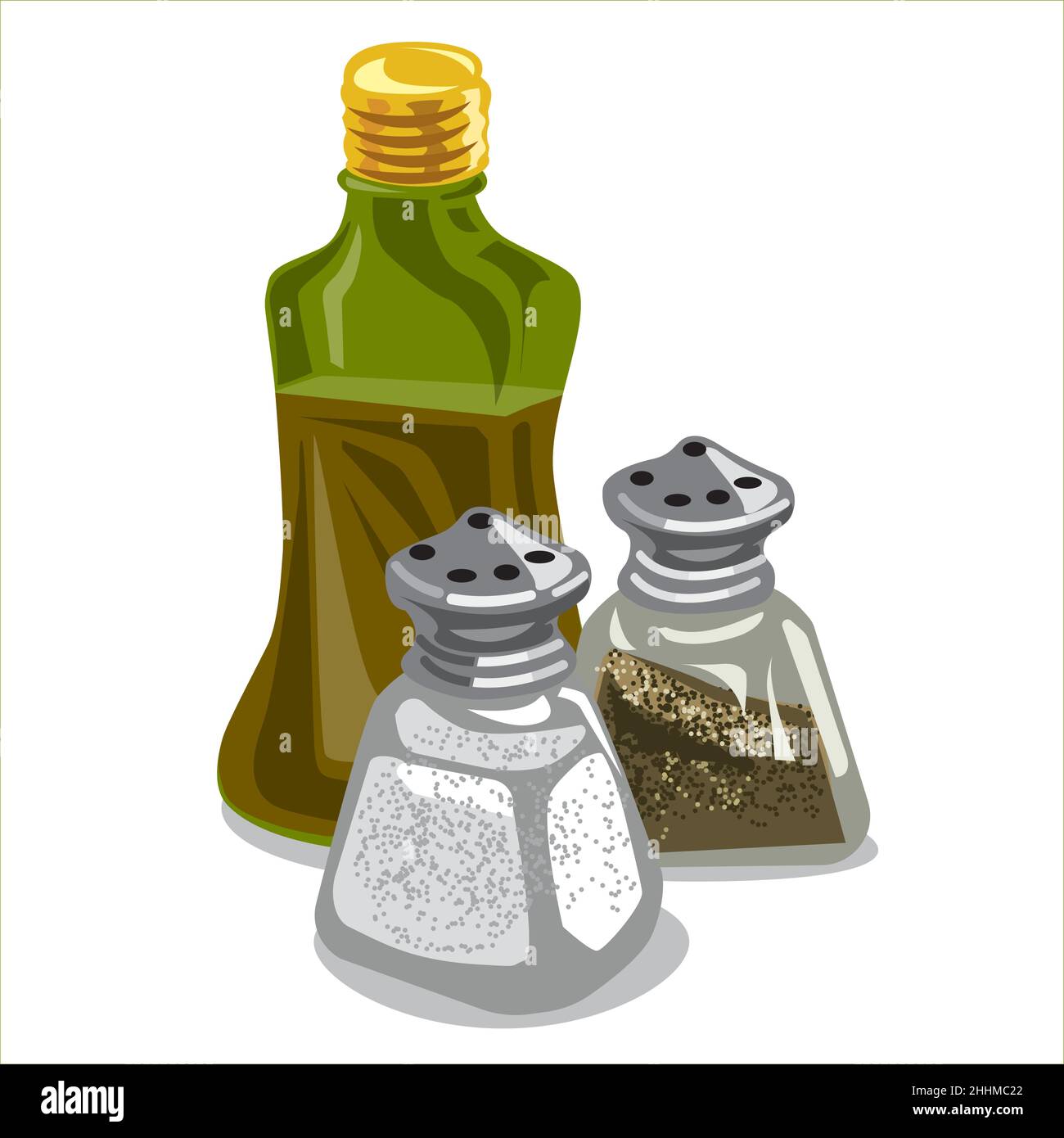 illustration d'une bouteille d'huile d'olive avec salières et poivrières Illustration de Vecteur