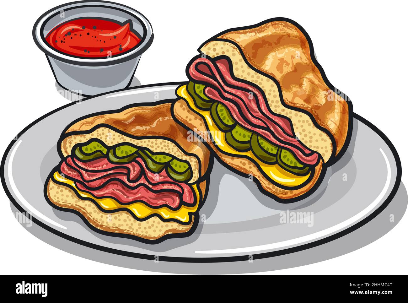Illustration des sandwichs cubains avec du jambon, du fromage et de la sauce Illustration de Vecteur Illustration des sandwichs cubains avec du jambon, du fromage et de la sauce Illustration de Vecteur