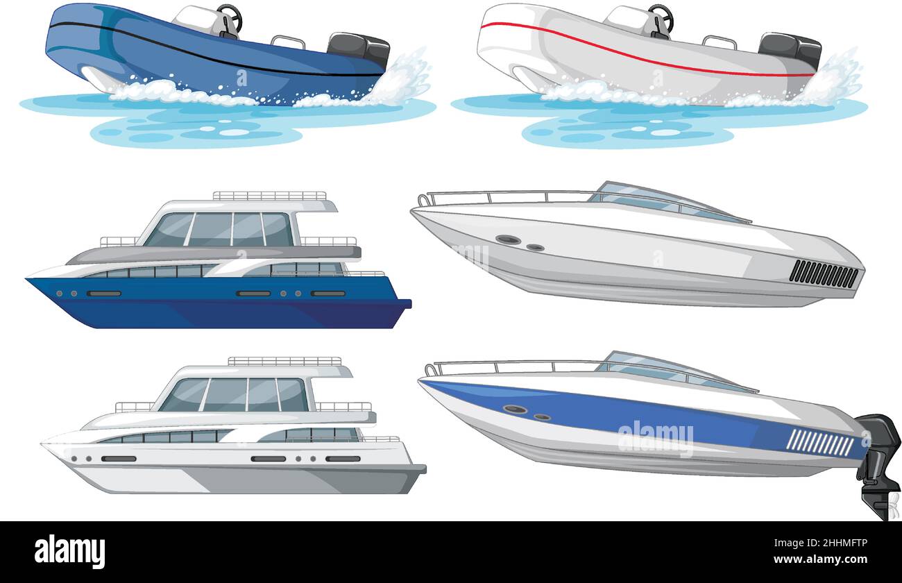 Ensemble de différents types de bateaux et navire illustration isolée Illustration de Vecteur