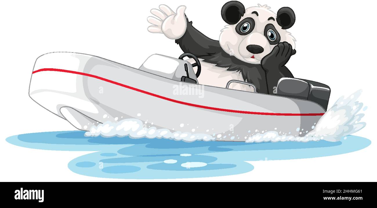 Panda sur un bateau à moteur en dessin animé Illustration de Vecteur