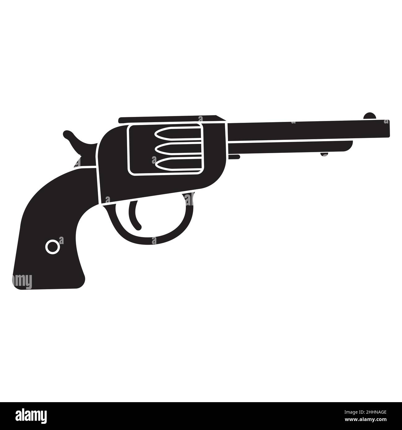 Silhouette noire revolver isolée sur fond blanc, illustration vectorielle doodle. Illustration de Vecteur