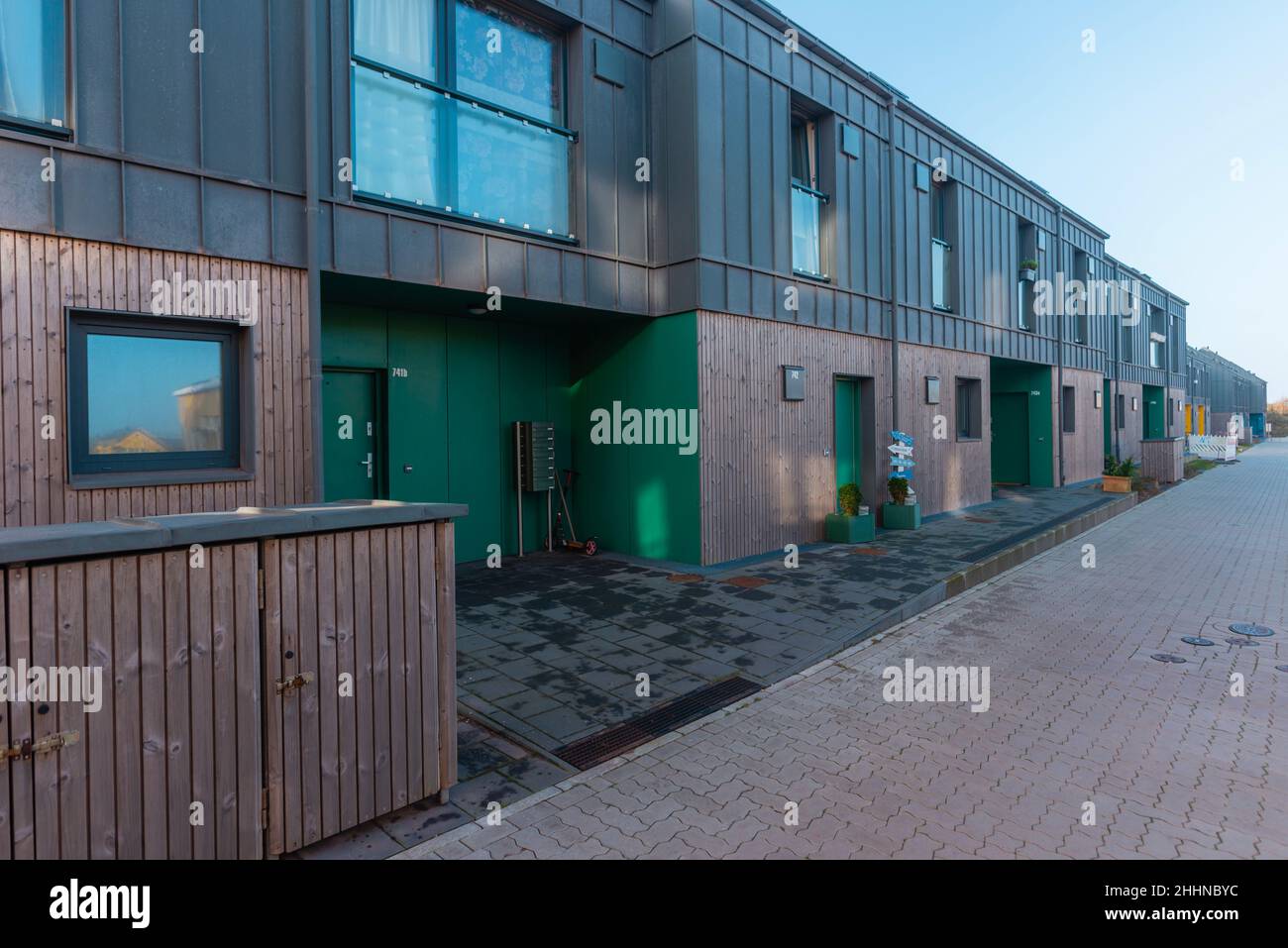 Nouvelles maisons pour les habitants de l'Oberland, architecture sur l'île de Heligoland en mer du Nord, Allemagne du Nord, Europe centrale Banque D'Images