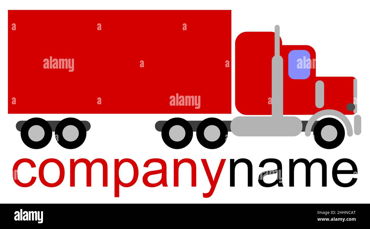 Logo de la société Vector simple avec un camion américain rouge de classe 8 et une remorque Banque D'Images