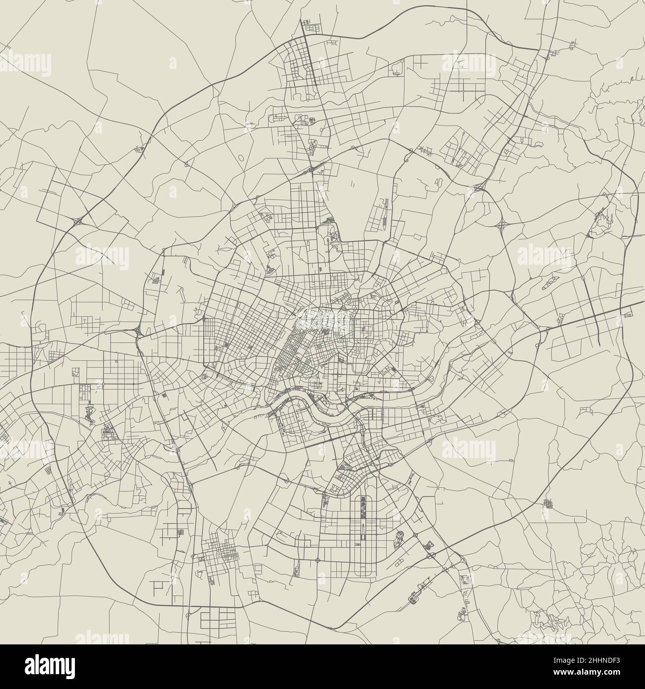 Shenyang ville Chine carte vectorielle de la municipalité.Carte des rues sépia, zone de la municipalité, lignes blanches.Panorama urbain pour le tourisme. Illustration de Vecteur