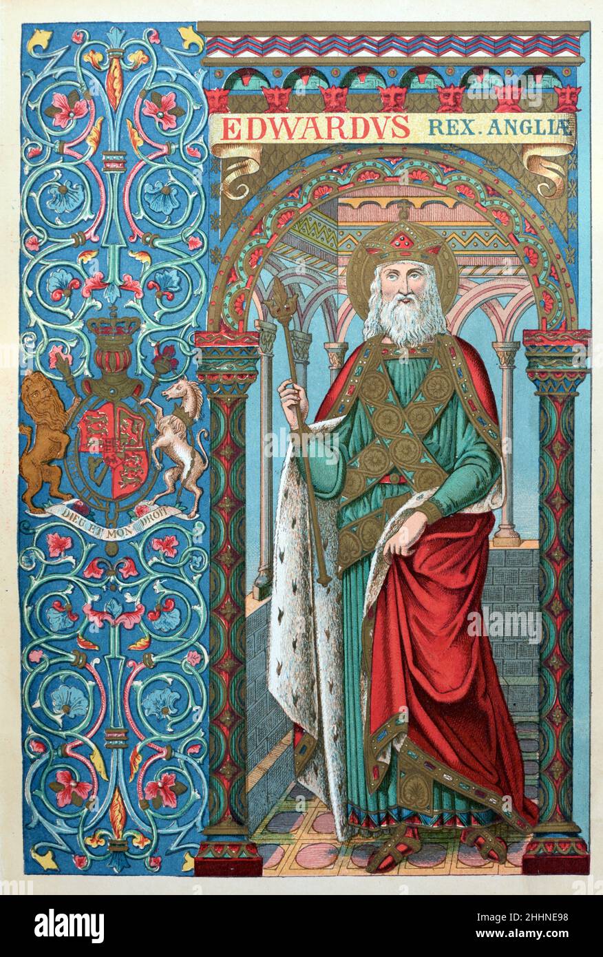 Portrait intégral d'Edward le confesseur (c1003-1066) Roi anglo-saxon d'Angleterre.Chromolithograph 1887 Edition de la vie des saints de Butler. Banque D'Images