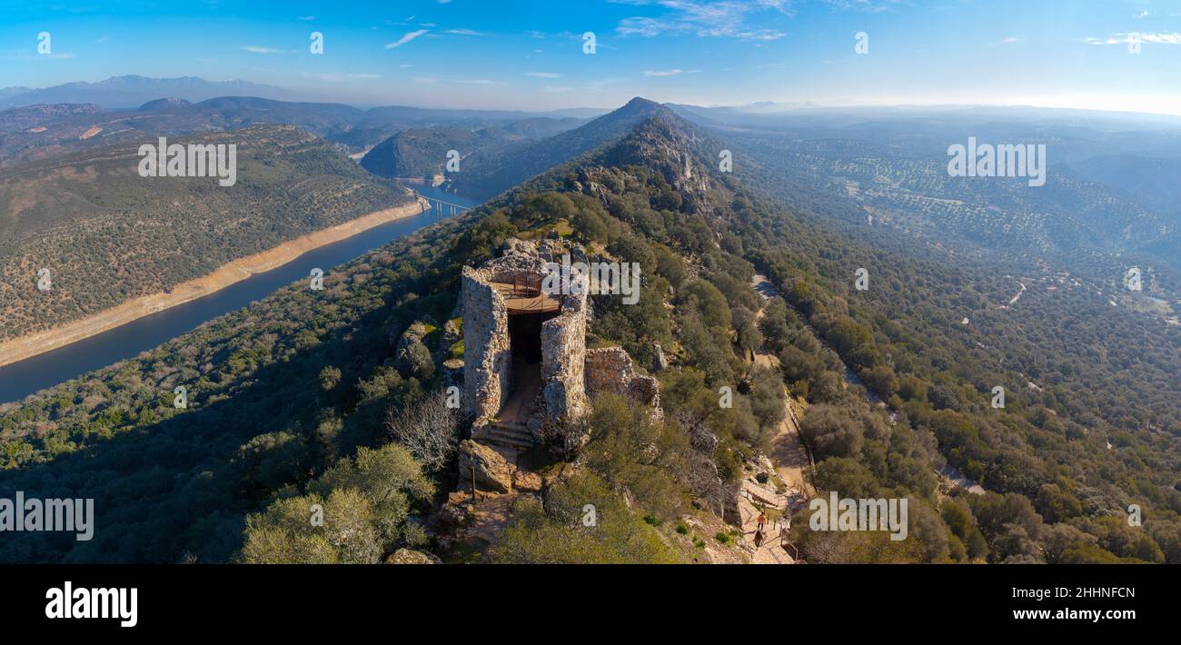 Parc national de Monfrague, Caceres, Estrémadure, Espagne.Vue d'ensemble du château Banque D'Images