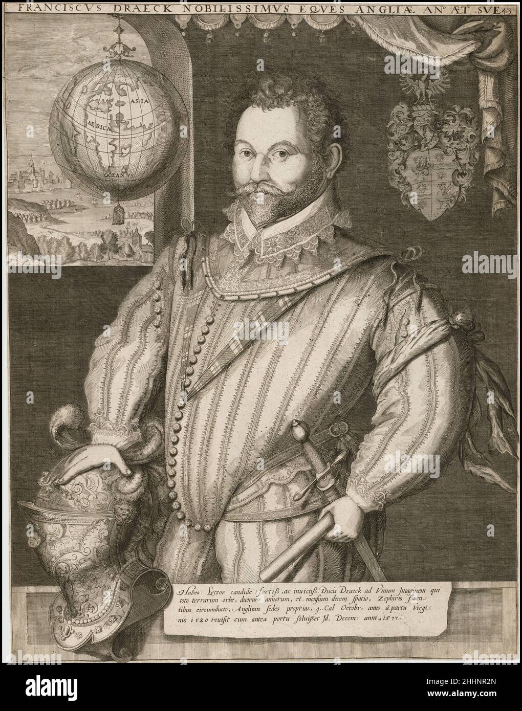 Sir Francis Drake (c.1540 – 28 janvier 1596) était un explorateur anglais, capitaine de mer, corsaire, commerçant d'esclaves, officier naval,et politicien.Drake est surtout connu pour son tour du monde en une seule expédition, de 1577 à 1580.Il a notamment fait son incursion dans l'océan Pacifique, jusqu'alors une région d'intérêt espagnol exclusif, et sa revendication à New Albion pour l'Angleterre, une région dans ce qui est maintenant l'état américain de Californie.Son expédition inaugurait une ère de conflit avec les Espagnols sur la côte ouest des Amériques, une région qui avait été largement inexplorée par Wester Banque D'Images