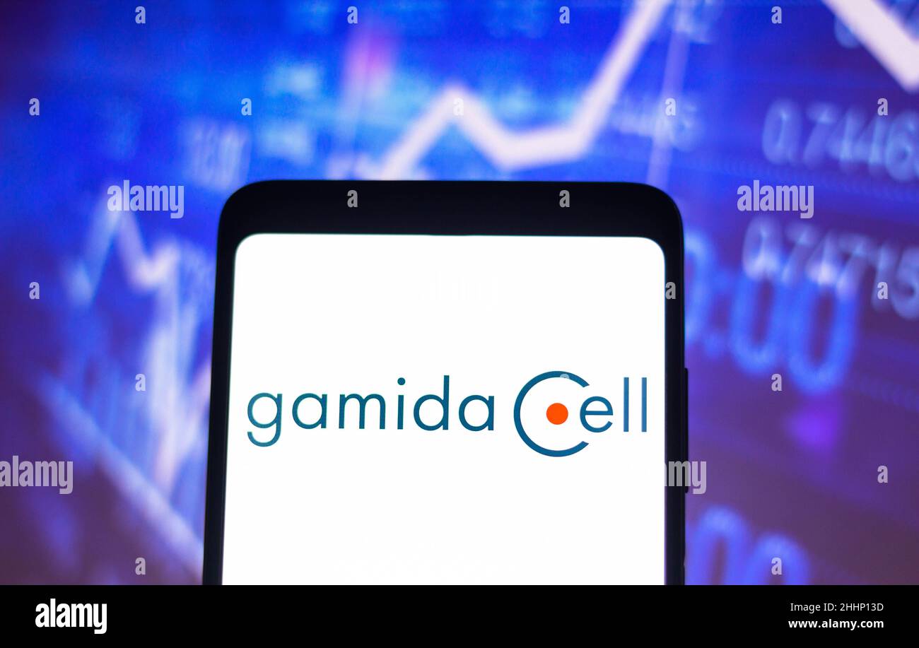 Dans cette illustration, le logo Gamida Cell affiché sur l'écran d'un smartphone. Banque D'Images