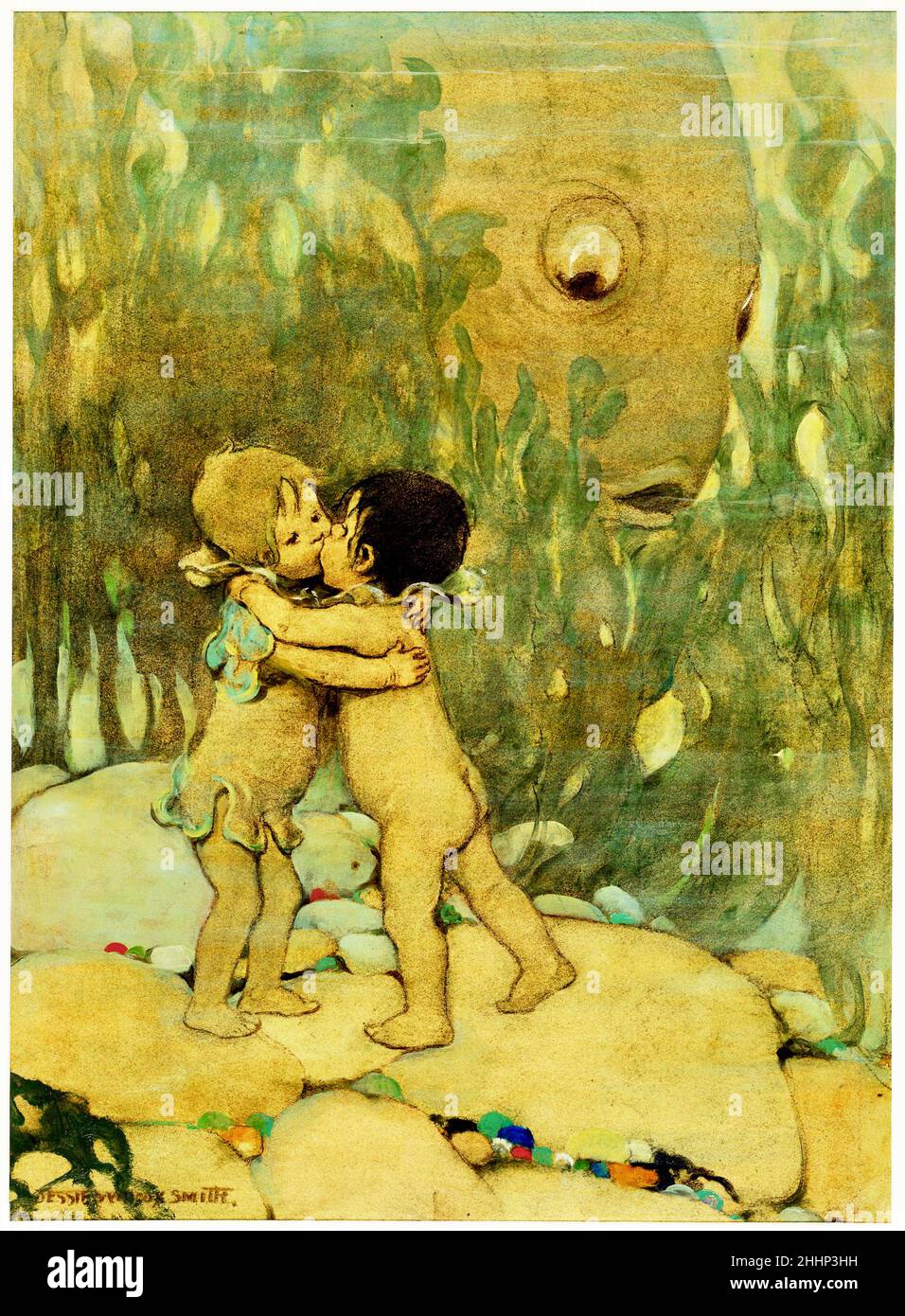 Jessie Willcox Smith illustrations pour le livre pour enfants The Water Babies by Charles Kingsley - ils s'embrassèrent et s'embrassèrent l'un l'autre pendant toujours si longtemps Banque D'Images