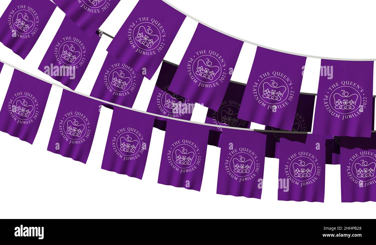 LONDRES, Royaume-Uni - janvier 2022 : emblème pour la célébration du Jubilé de platine de la Reine d'Angleterre sur une bannière suspendue.3D rendu Banque D'Images
