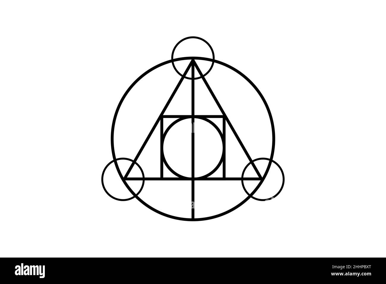 géométrie magique sacrée , symbole occulte , symbole alchimique montrant l'interaction entre les quatre éléments de la matière symbolisant la pierre du philosophe Illustration de Vecteur