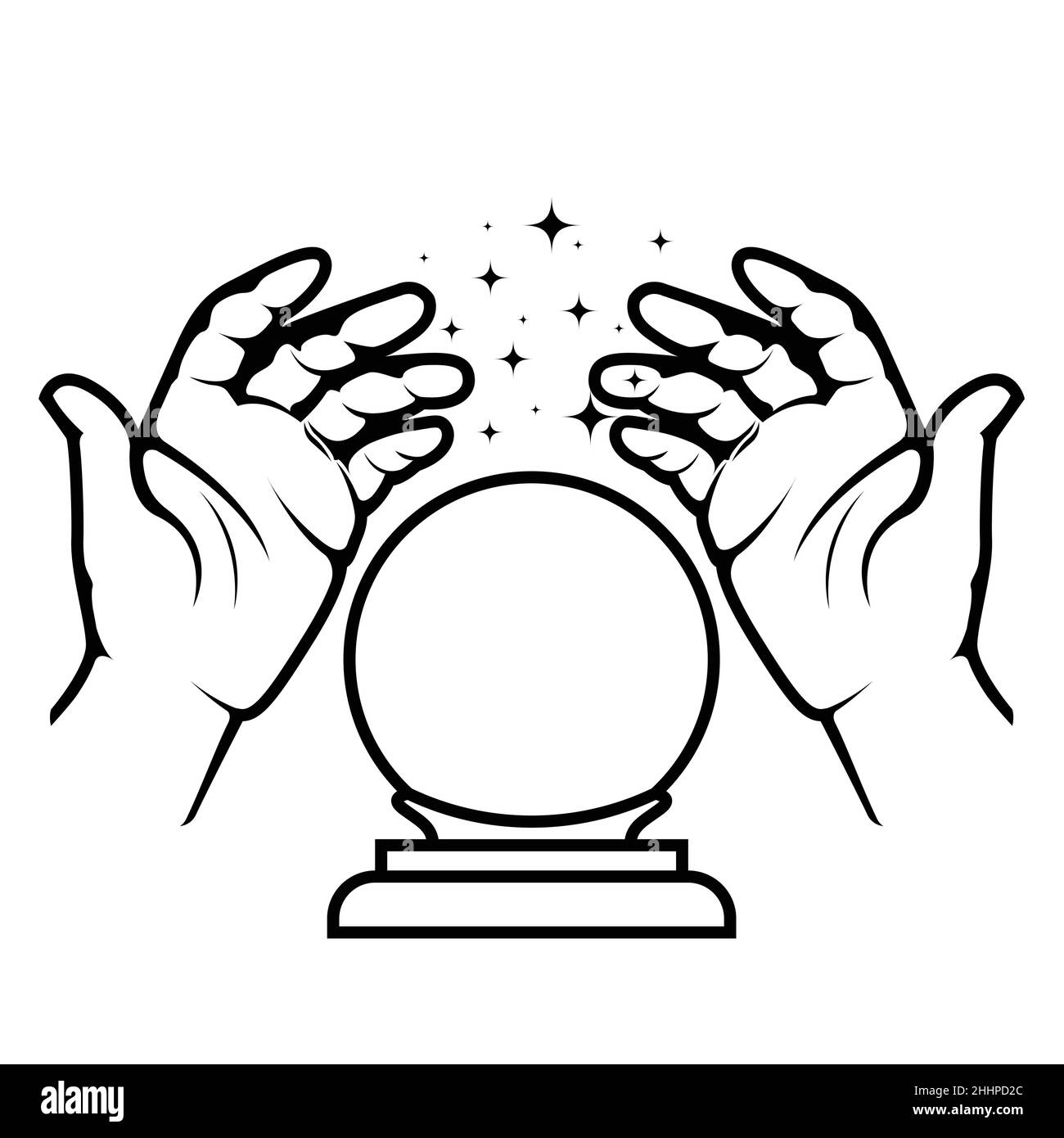 Boule de verre de fortune-teller et mains de sustmayer, sphère magique de prédiction de warlock, vecteur Illustration de Vecteur