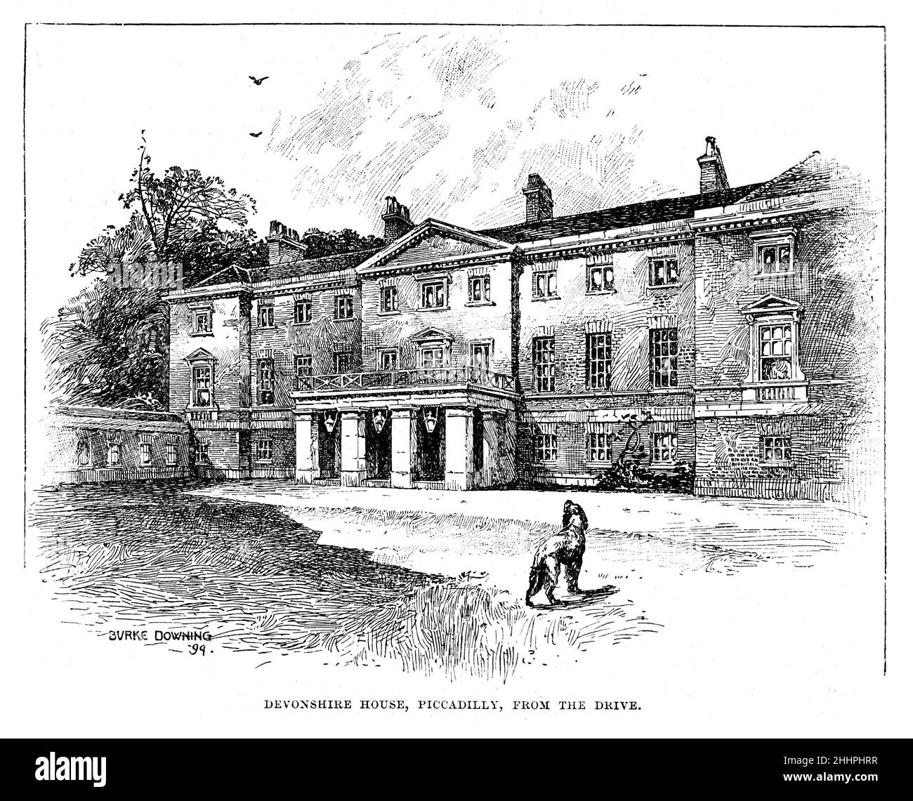 Illustration en noir et blanc; Devonshire House, Piccadilly, Londres 1899, Townhouse of the Dukes of Devonshire, démoli en 1920. Banque D'Images