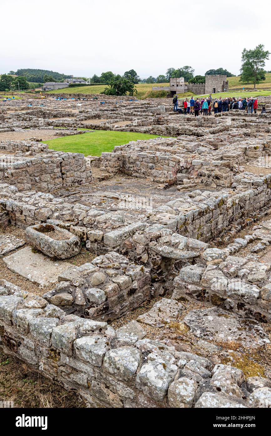 Les ruines du fort auxiliaire romain de Vindolanda à Chesterholm, Northumberland, Royaume-Uni Banque D'Images