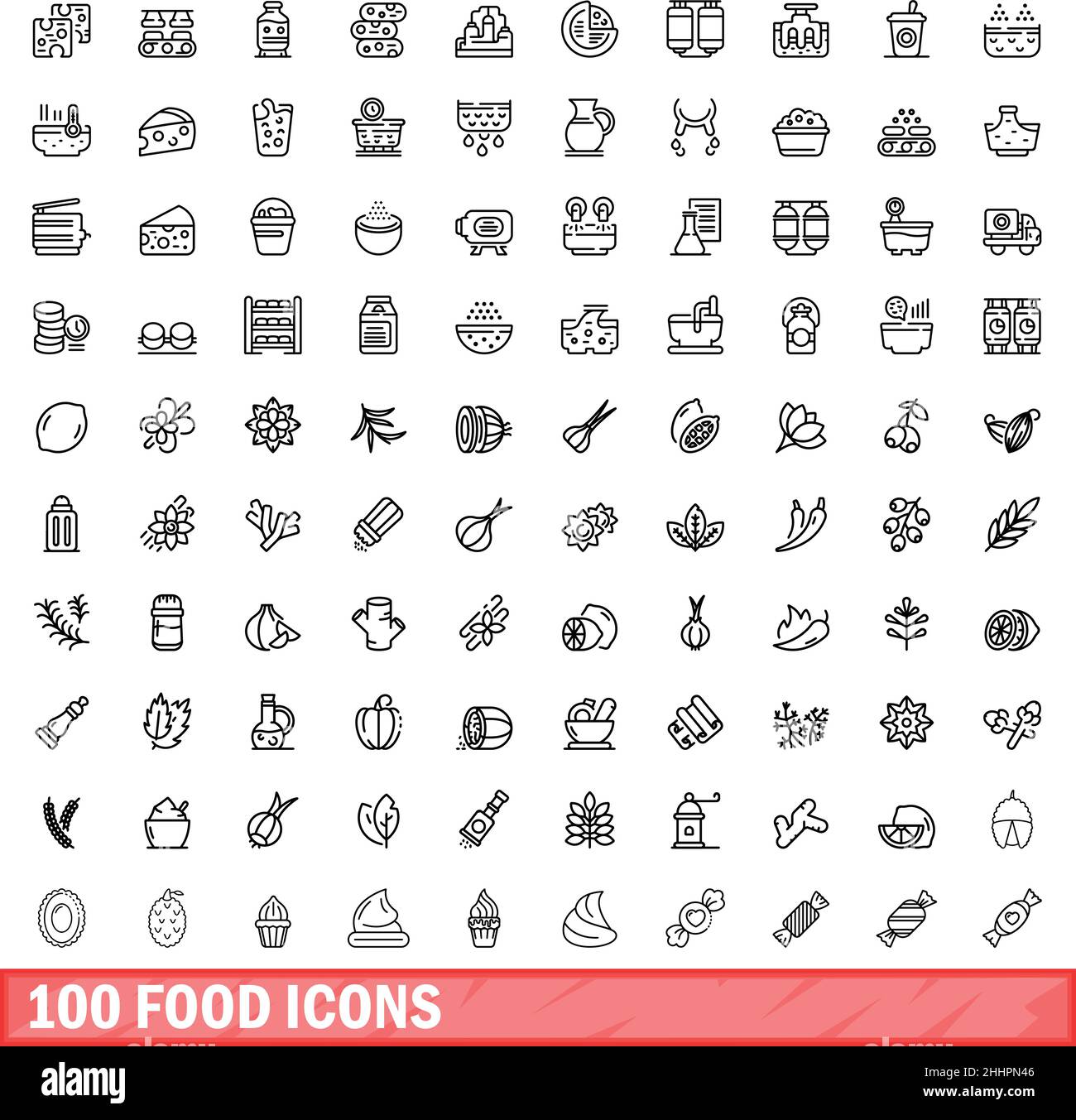 ensemble de 100 icônes alimentaires. Illustration de 100 icônes alimentaires ensemble de vecteurs isolé sur fond blanc Illustration de Vecteur