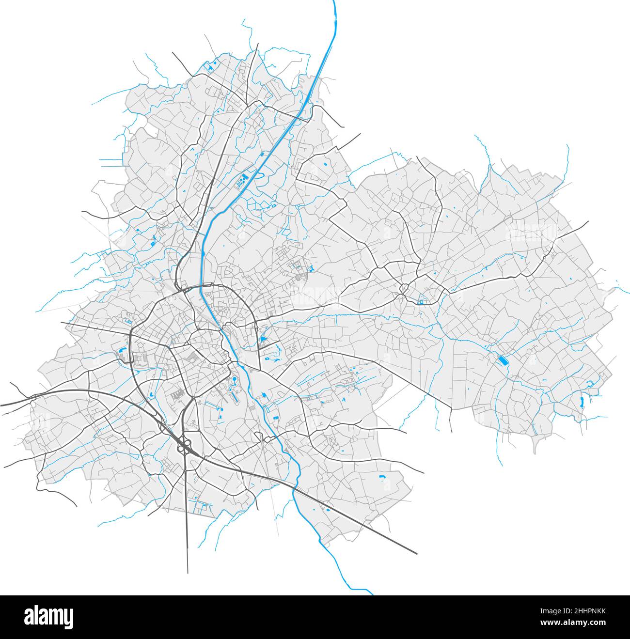 Aalst, Flandre orientale, Belgique carte vectorielle haute résolution avec limites de ville et chemins modifiables.Contours blancs pour les routes principales.Beaucoup de chemins détaillés. Illustration de Vecteur