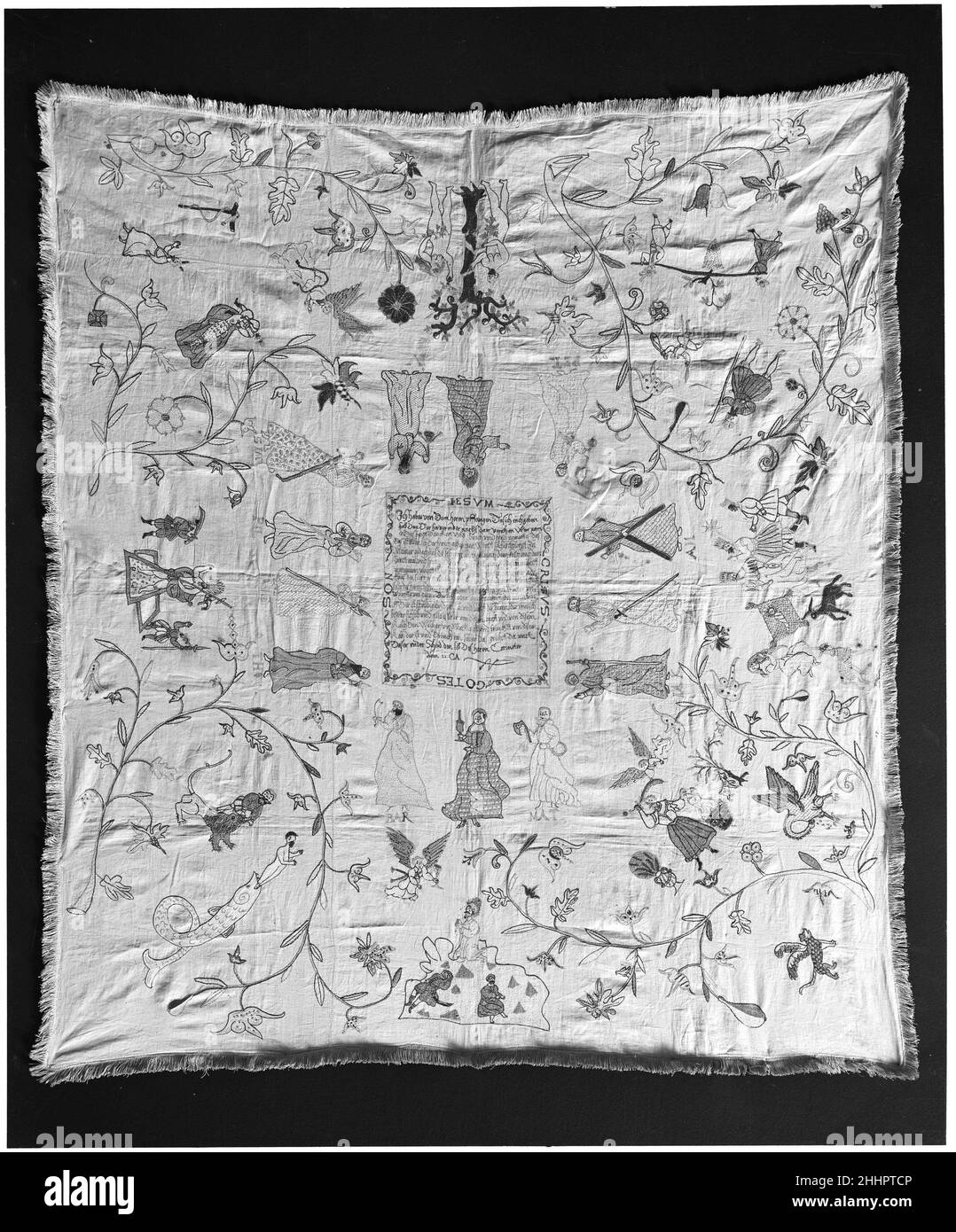 Couvre les années 16th à 17th en allemand ou en suisse.Couvercle.Allemand ou suisse.16th–17th siècle.Fils de soie et de métal sur le linge.Textiles brodés Banque D'Images