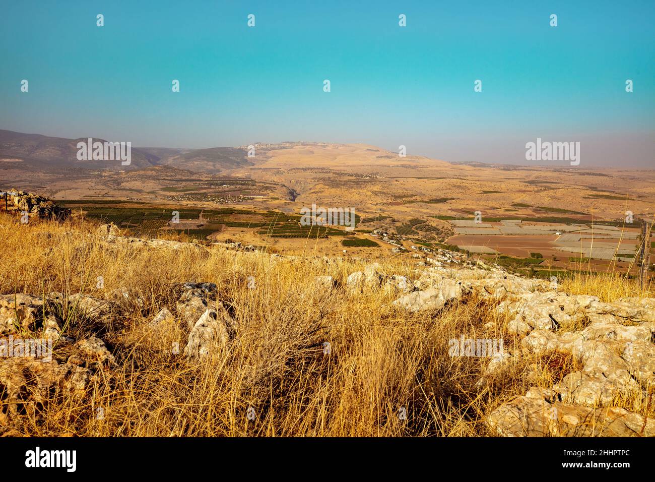 Vue depuis le mont Arbel.Galilée, Israël Banque D'Images