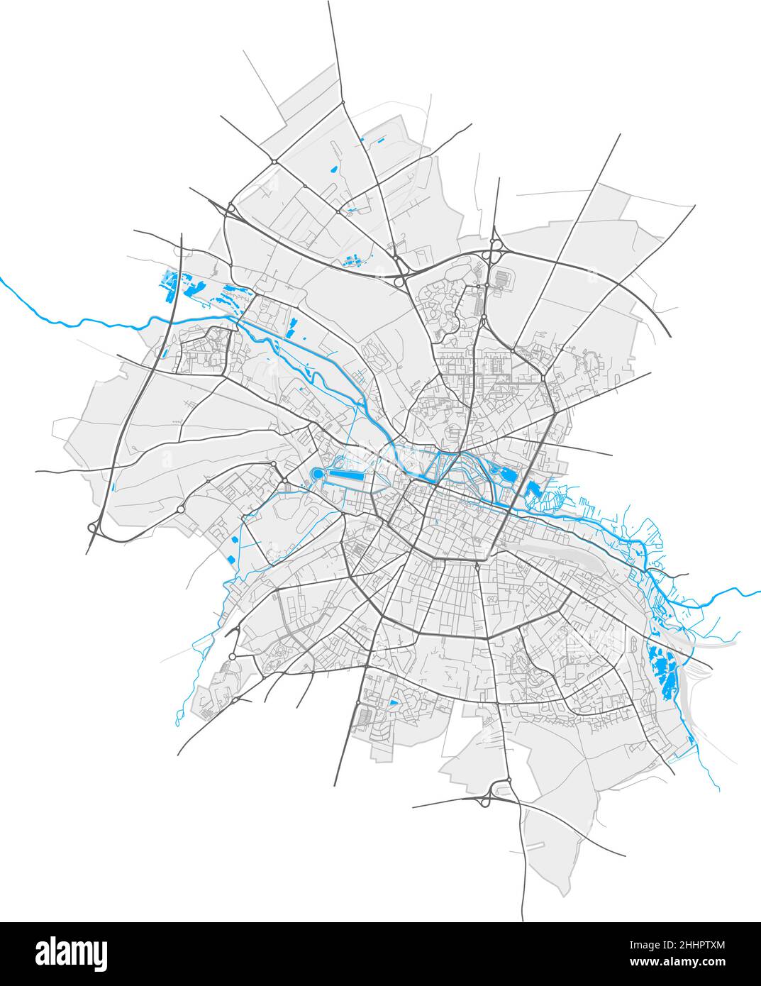 Carte vectorielle haute résolution d'Amiens, somme, France avec limites de ville et chemins modifiables.Contours blancs pour les routes principales.Beaucoup de chemins détaillés.SHA. Bleu Illustration de Vecteur