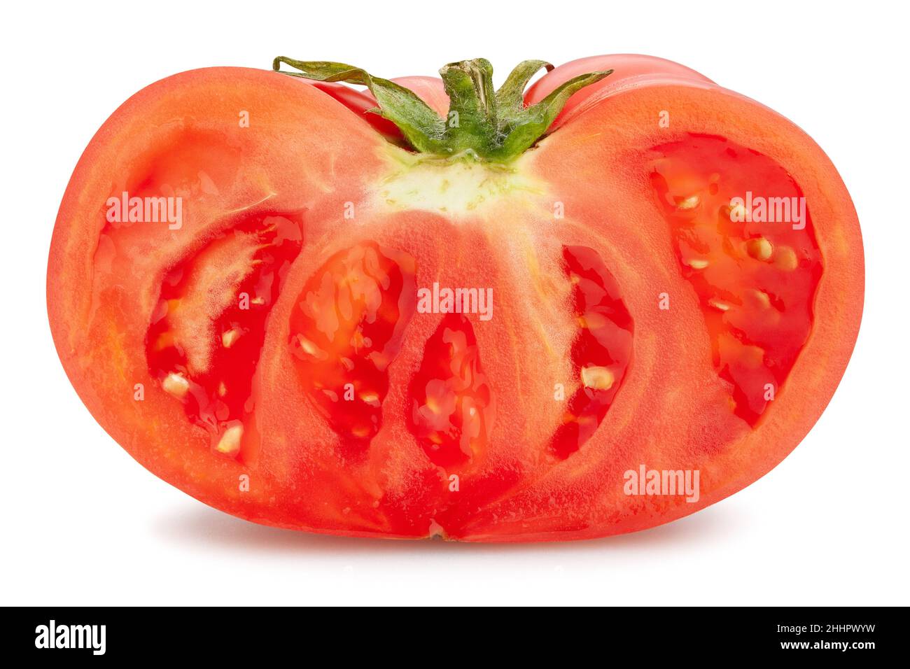 Tranches de tomate rose chemin isolated on white Banque D'Images