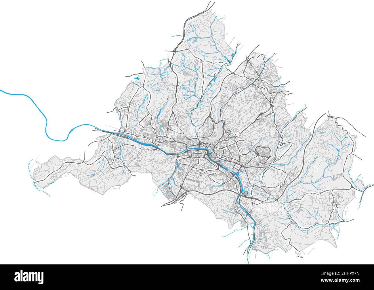 Saarbrucken, Sarre, Allemagne carte vectorielle haute résolution avec limites de ville et chemins modifiables.Contours blancs pour les routes principales.Beaucoup de chemins détaillés. Illustration de Vecteur