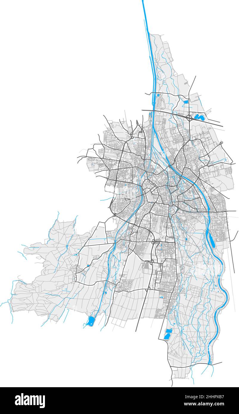 Augsbourg, Bavière, Allemagne carte vectorielle haute résolution avec frontières de la ville et chemins modifiables.Contours blancs pour les routes principales.Beaucoup de chemins détaillés.Bleu Illustration de Vecteur