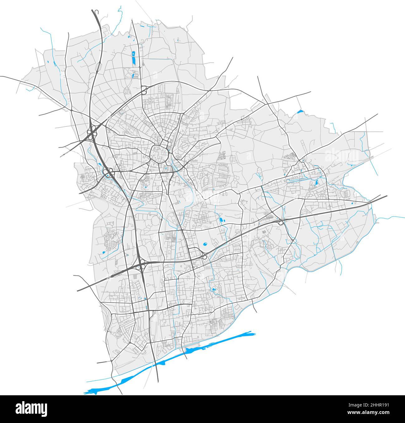 Recklinghausen, Rhénanie-du-Nord-Westphalie, Allemagne carte vectorielle haute résolution avec frontières de la ville et chemins modifiables.Contours blancs pour les routes principales.Homme Illustration de Vecteur