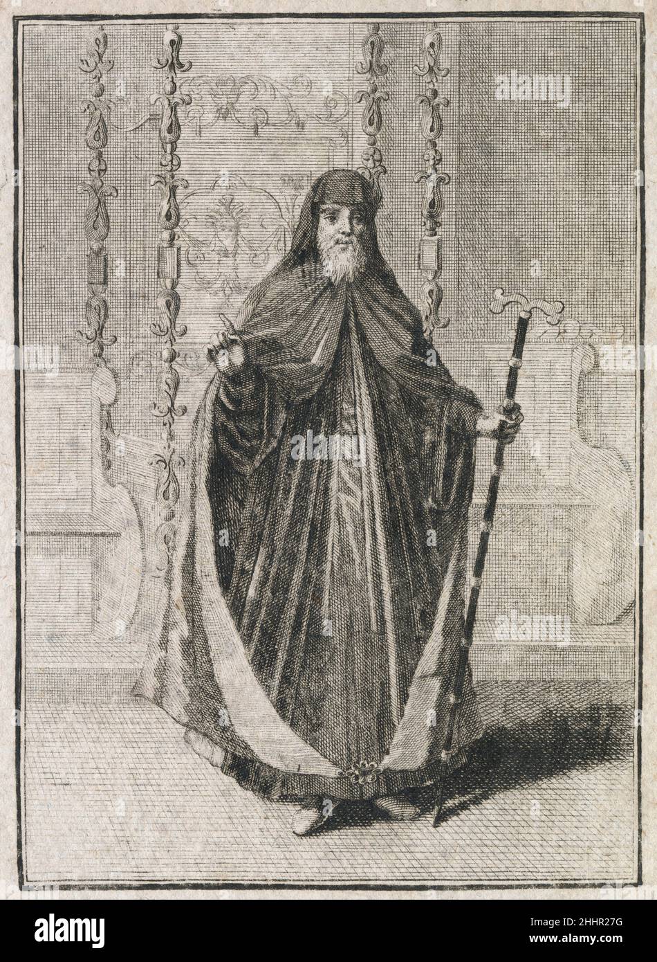 Gravure antique de 17th siècles, "un Patriarche des Grecs" (Ein Patriarche derer Griechen) par Johann Christoph Weigel, connu sous le nom de Christoph Weigel The Elder (1654-1725).SOURCE : GRAVURE ORIGINALE Banque D'Images
