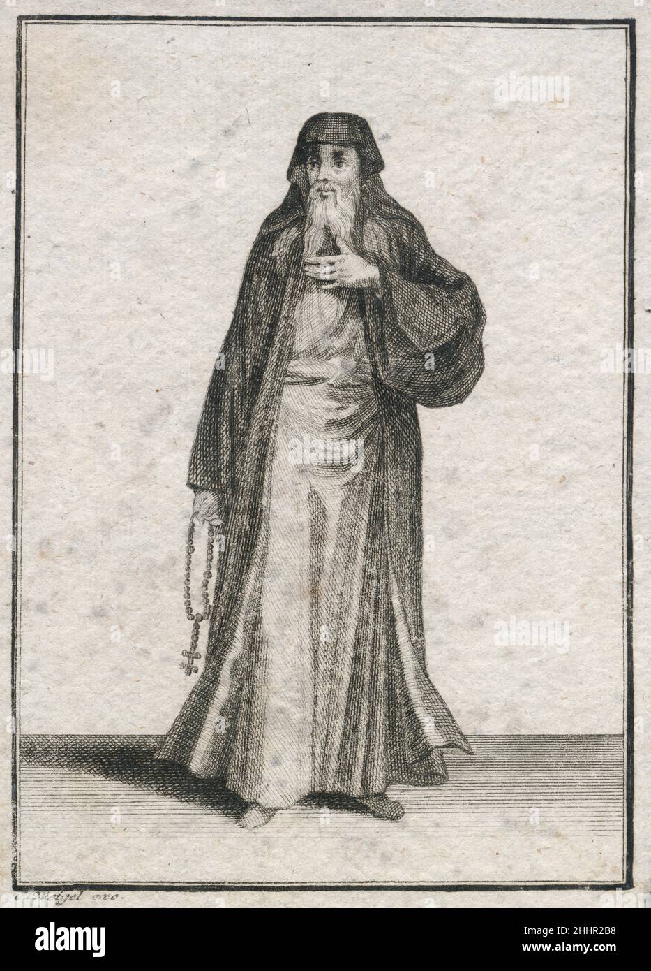 Gravure antique de 17th siècles, 'un prêtre grec' (Ein Griechischer Priester) par Johann Christoph Weigel, connu sous le nom de Christoph Weigel The Elder (1654-1725).SOURCE : GRAVURE ORIGINALE Banque D'Images