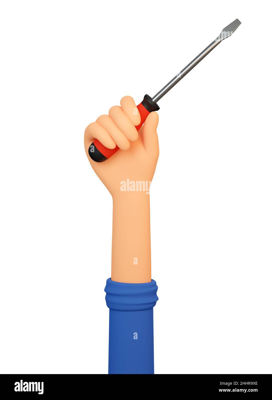 3d réparation homme tient le tournevis à la main. Banque D'Images