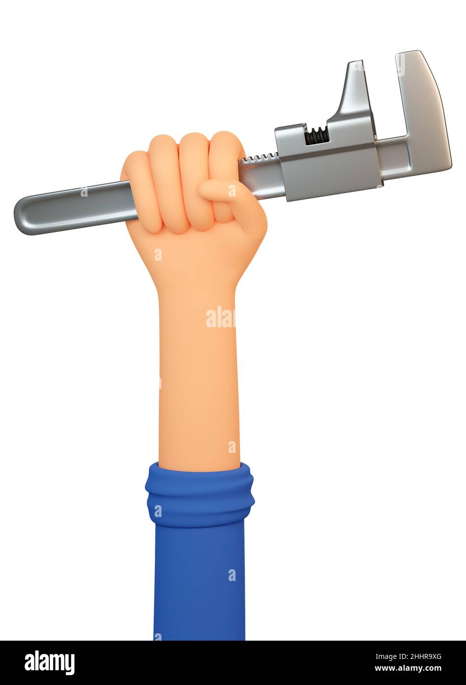 3d la main mécanique tient une clé réglable Banque D'Images