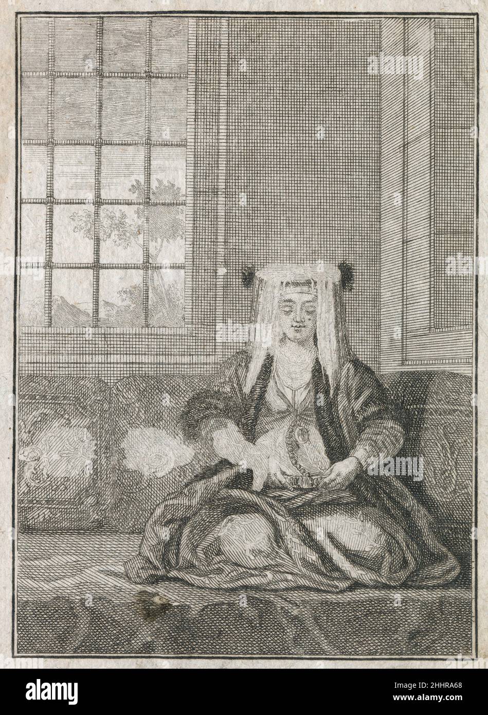 Gravure antique de 17th siècles, 'Novi, ou une mariée grecque dans ses joyaux' (Novi, oder eine Griechische Braut in ihrem Schmuck) par Johann Christoph Weigel, connu sous le nom de Christoph Weigel The Elder (1654-1725).SOURCE : GRAVURE ORIGINALE Banque D'Images