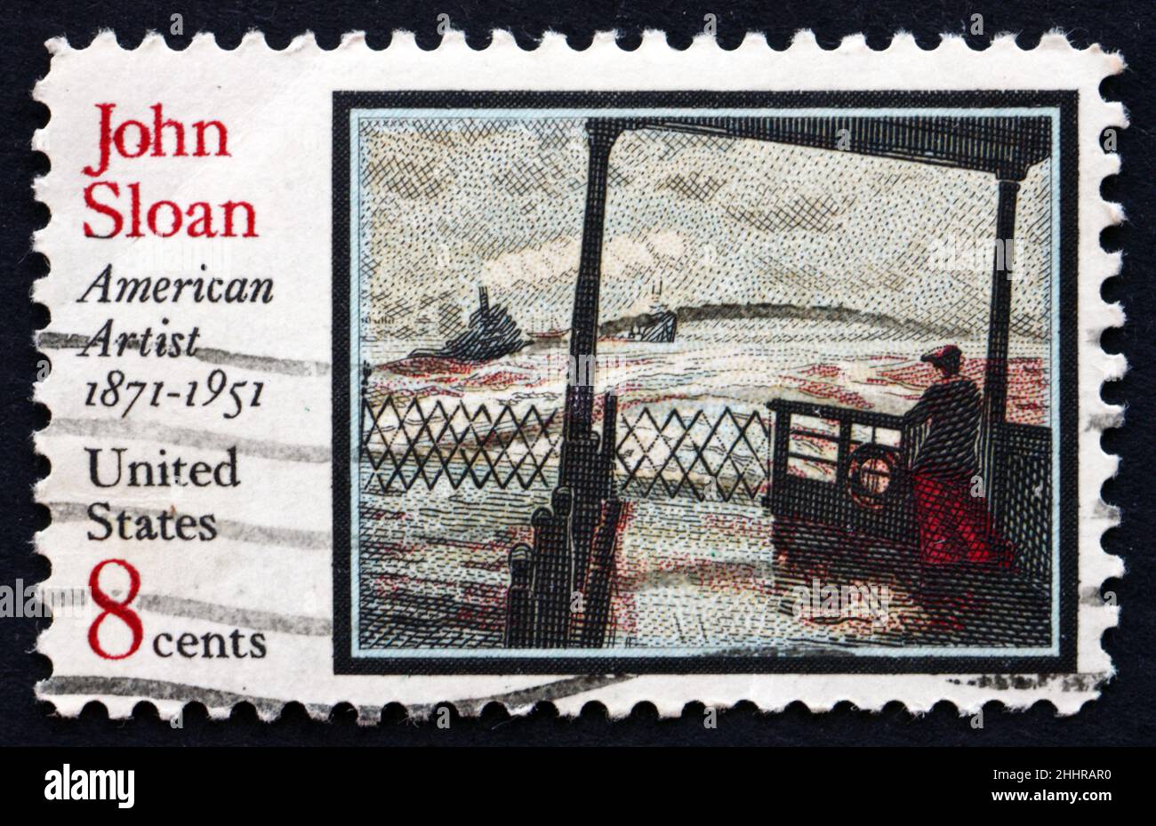 ÉTATS-UNIS D'AMÉRIQUE - VERS 1971: Un timbre imprimé aux États-Unis montre le sillage du Ferry, peinture par John Sloan, vers 1971 Banque D'Images