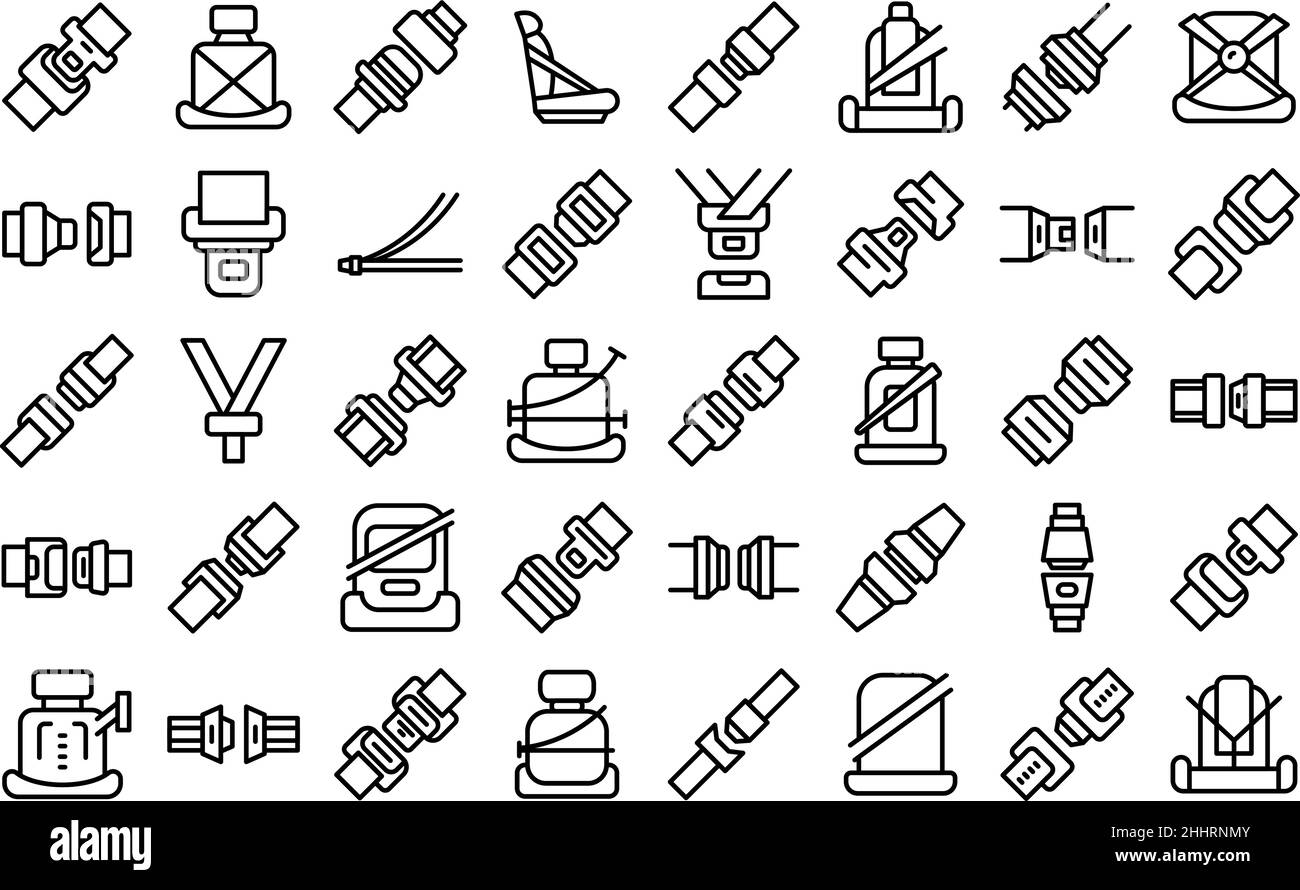Les icônes des ceintures de sécurité définissent le vecteur de contour.Entraînement de sécurité.Route de voiture Illustration de Vecteur