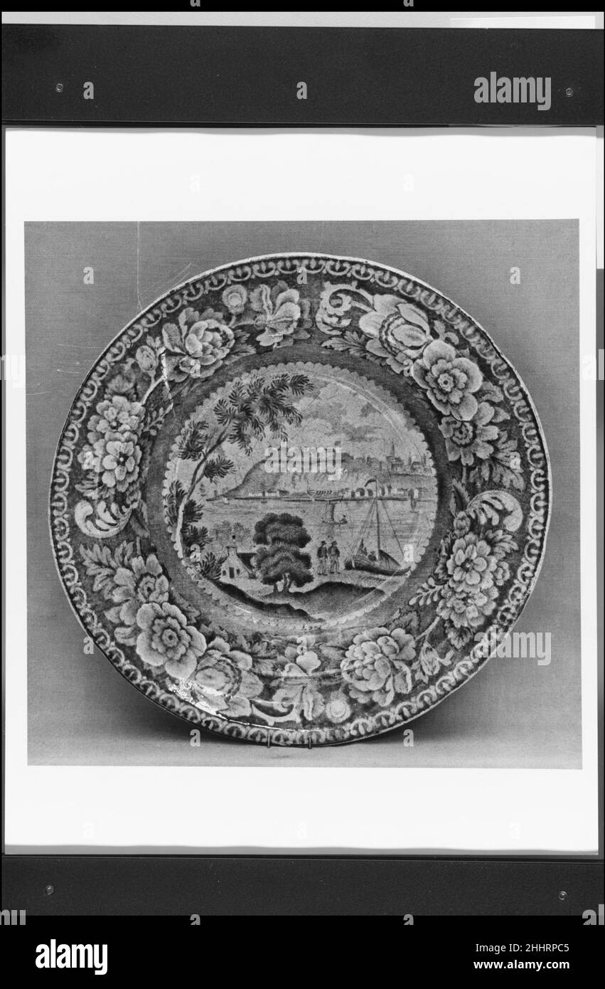 Plaque env.1830 environ1835 Grande-Bretagne (marché américain).Plaque.Britannique (marché américain). CA.1830 environ1835. Faïence, imprimé transfert.Fabriqué à Staffordshire, Angleterre Banque D'Images