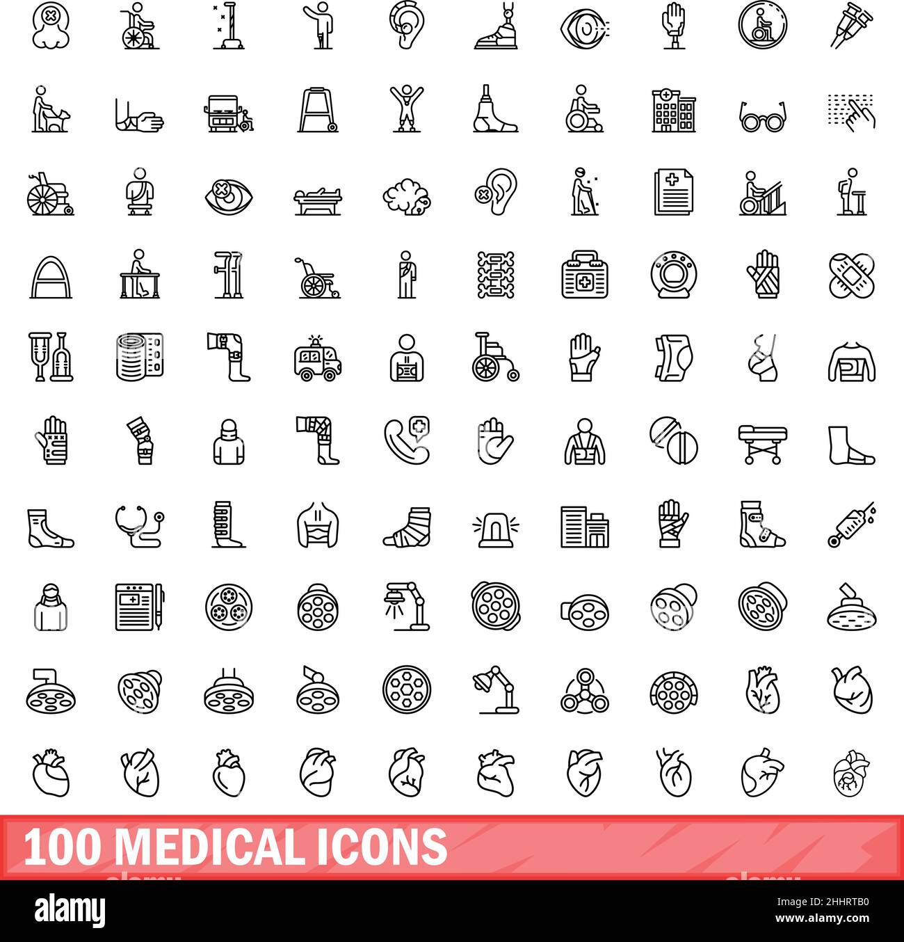 ensemble de 100 icônes médicales. Illustration de 100 icônes médicales ensemble de vecteurs isolé sur fond blanc Illustration de Vecteur