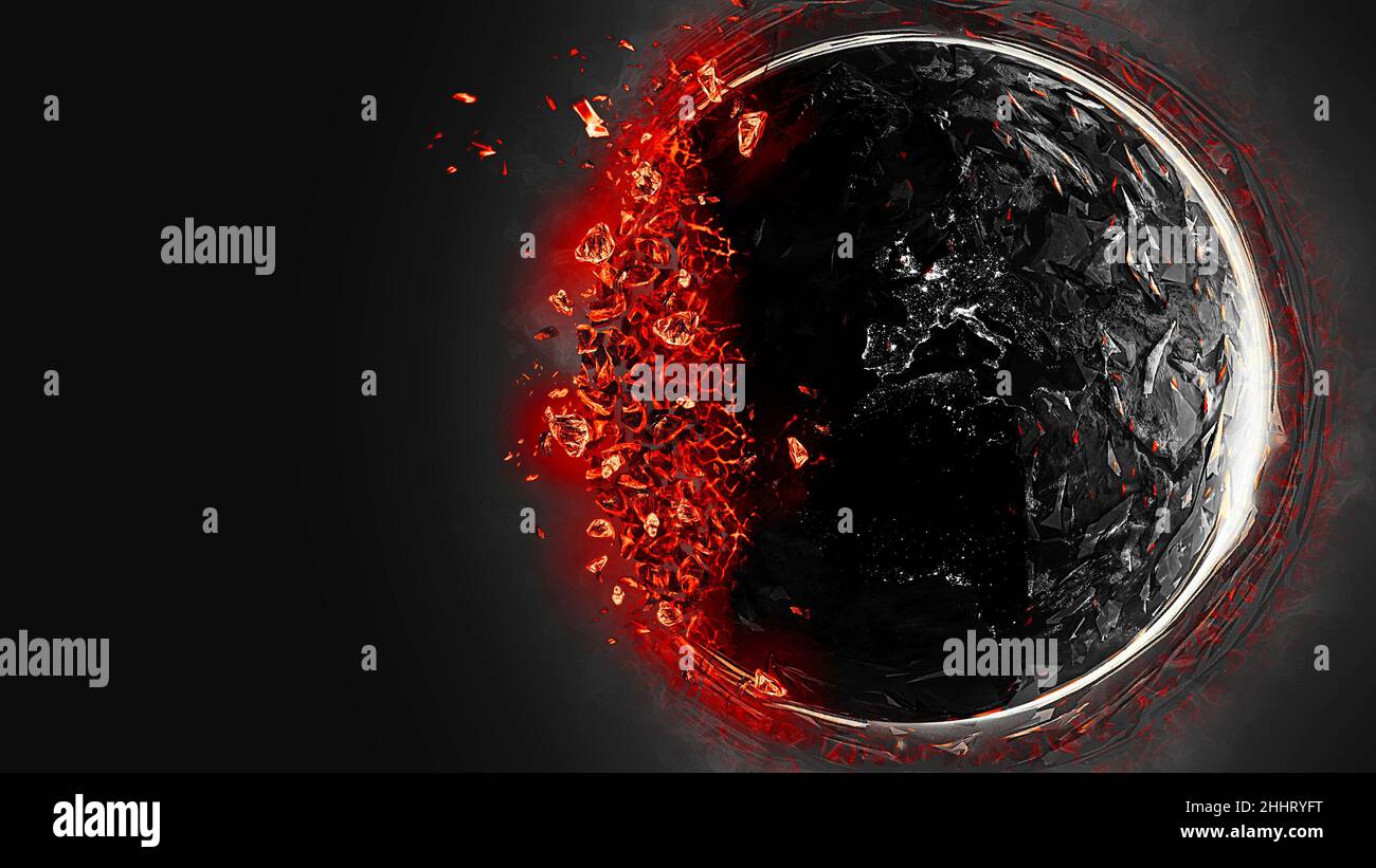 Destruction de la terre, météorite qui a frappé la Terre.Annihilation mondiale.Explosion de la planète.Fin du monde et de la vie.3d rendu Banque D'Images