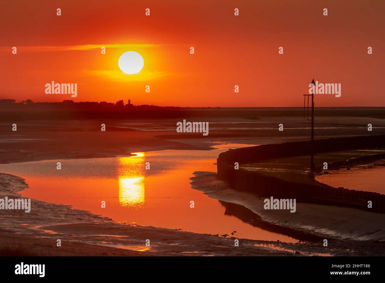 Coucher de soleil en baie de somme, Ault, Onival, le Hourdel Banque D'Images